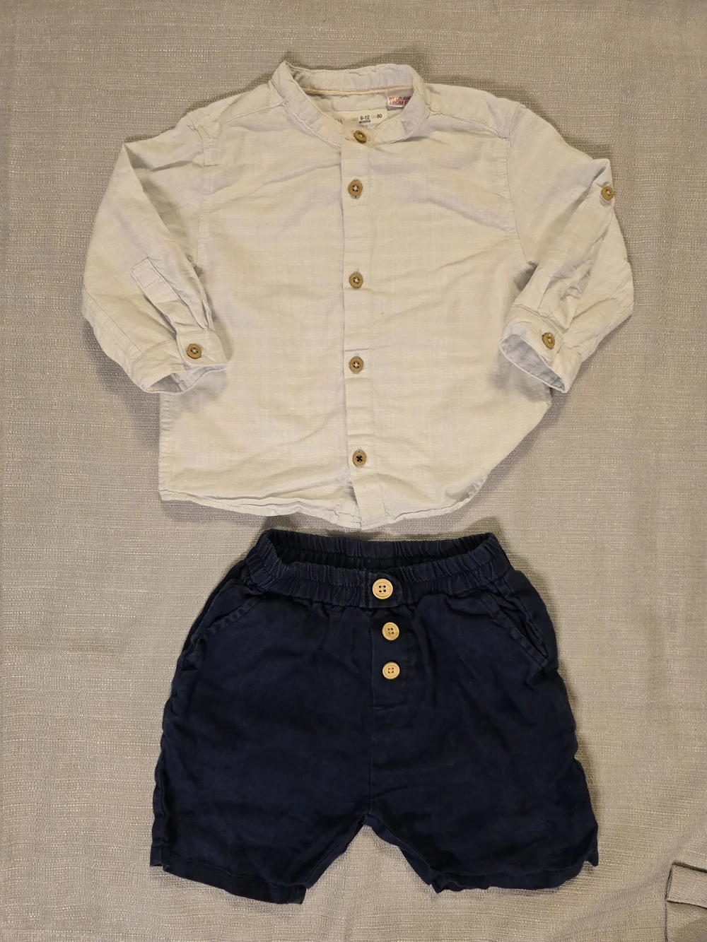 Zara Baby Linen Look Shirt & Navy Shorts Outfit Set 9-12M 80cm